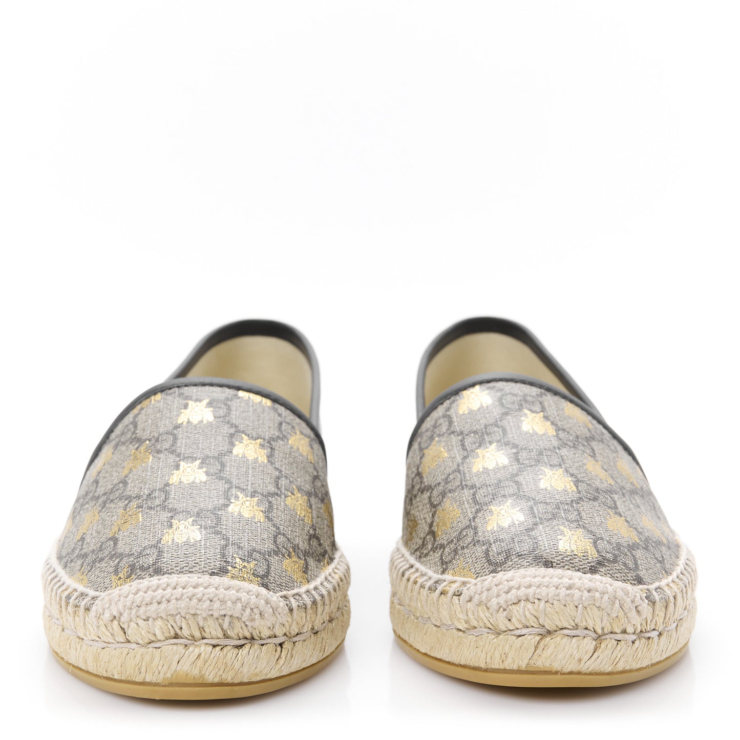 GG Supreme Monogram Bees Espadrille Flats 39 Beige Ebony Oro Black