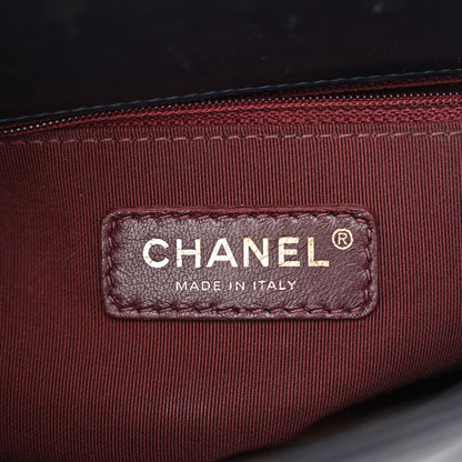 Chanel Glazed Calfskin Quilted Small Gold Bar Tote Navy Blue 7 of 14