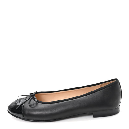 Chanel Lambskin Patent Cap Toe Ballerina Flats  39.5 Black 1 of 9