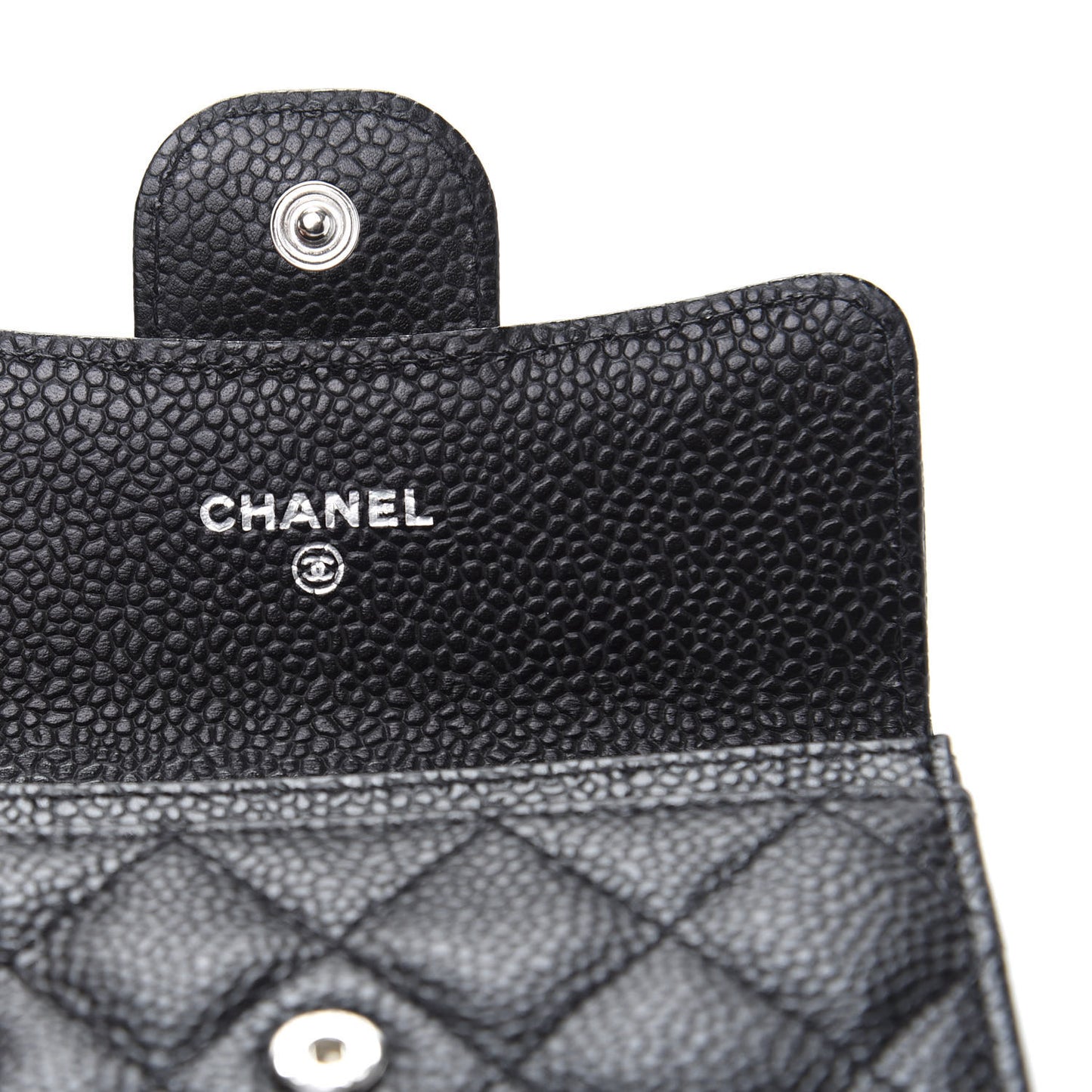 Caviar Quilted Flap Card Holder Wallet Black