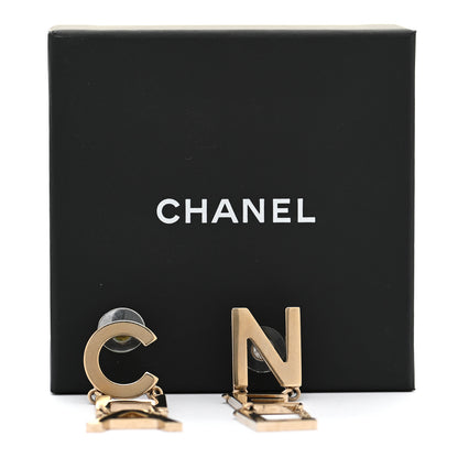 Chanel Metal Cha-Nel Logo Drop Earrings Gold 7 of 7