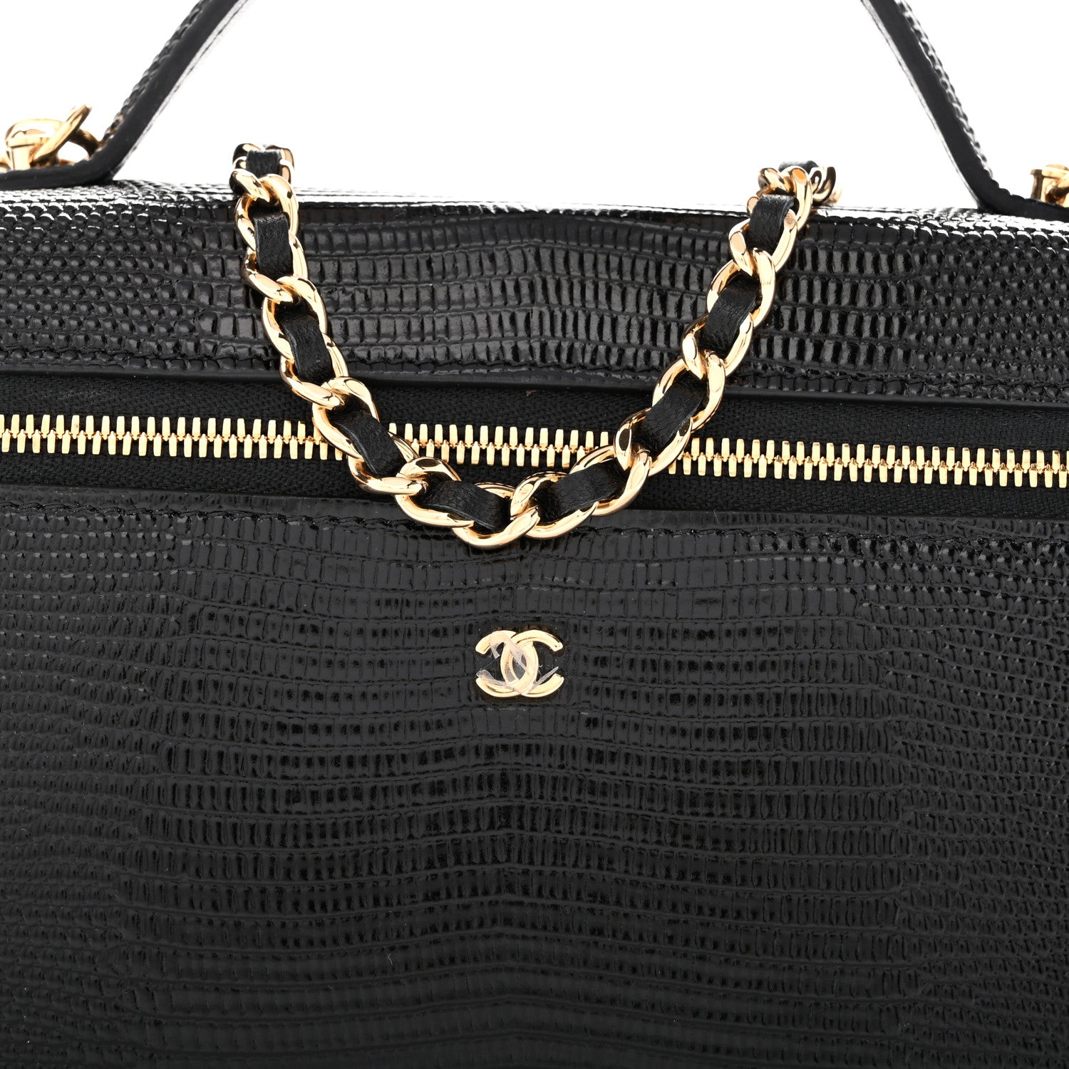 Chanel Lizard Embossed Calfskin Top Handle Slim Vanity With Chain Black 7 of 11