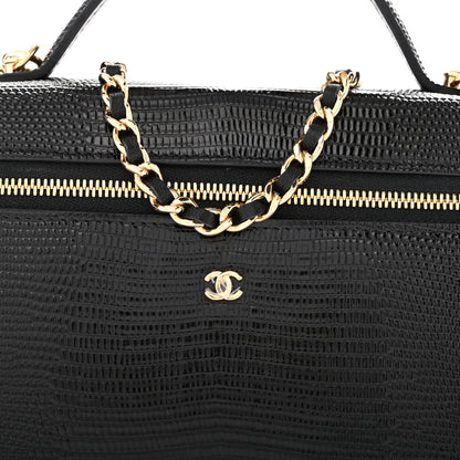 Chanel Lizard Embossed Calfskin Top Handle Slim Vanity With Chain Black 7 of 11