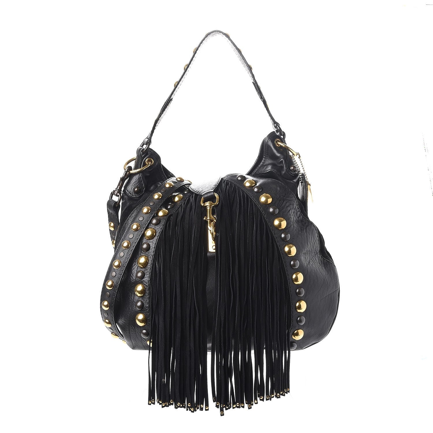Gucci Calfskin Suede Fringe Babouska Hobo Black 1 of 11