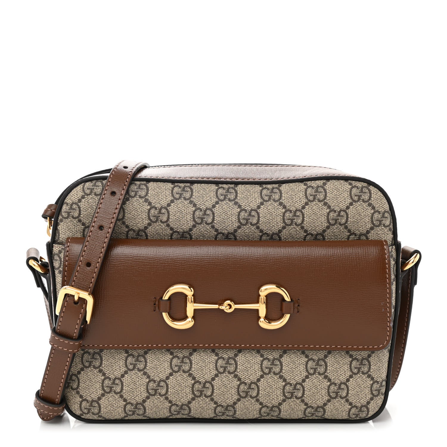 Gucci GG Supreme Monogram Small Horsebit 1955 Shoulder Bag Beige Brown Sugar 1 of 8