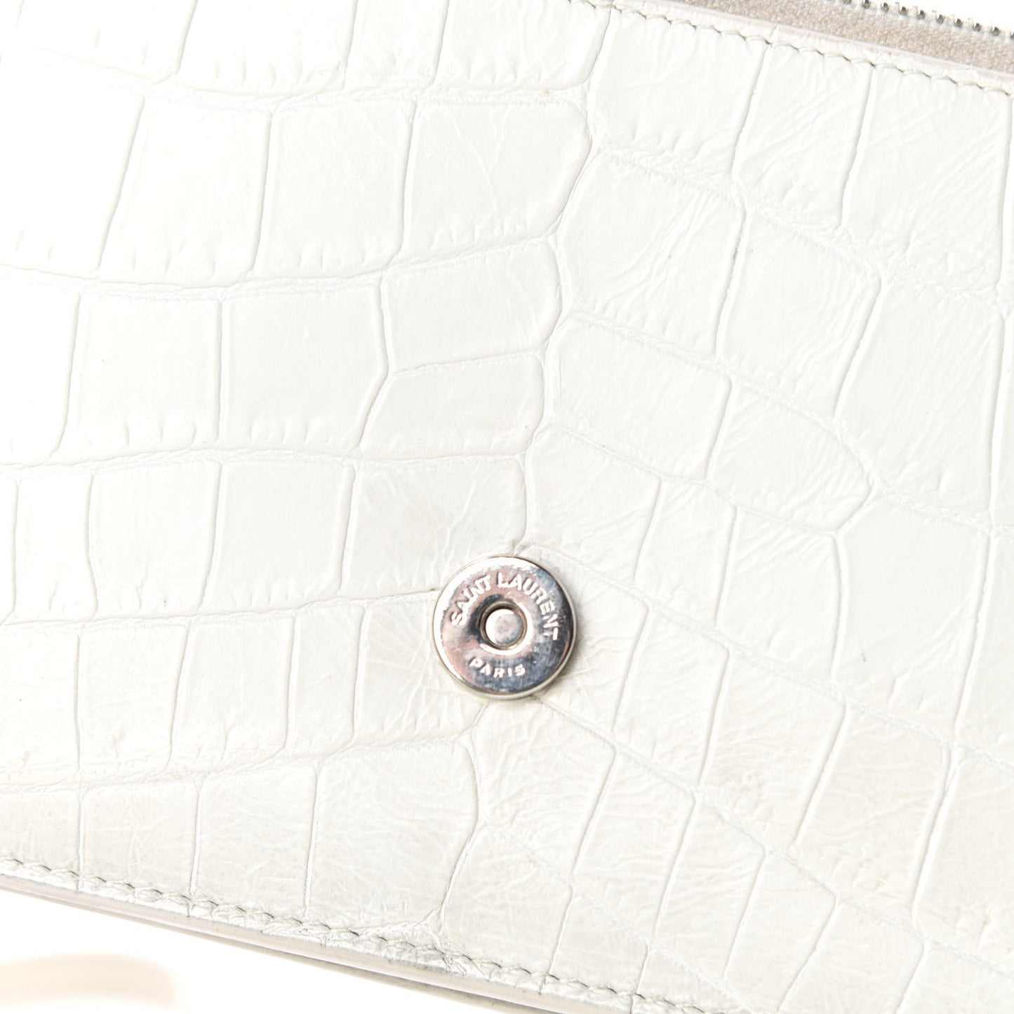 Calfskin Crocodile Embossed Kate Monogram Tassel Chain Wallet Cremasoft