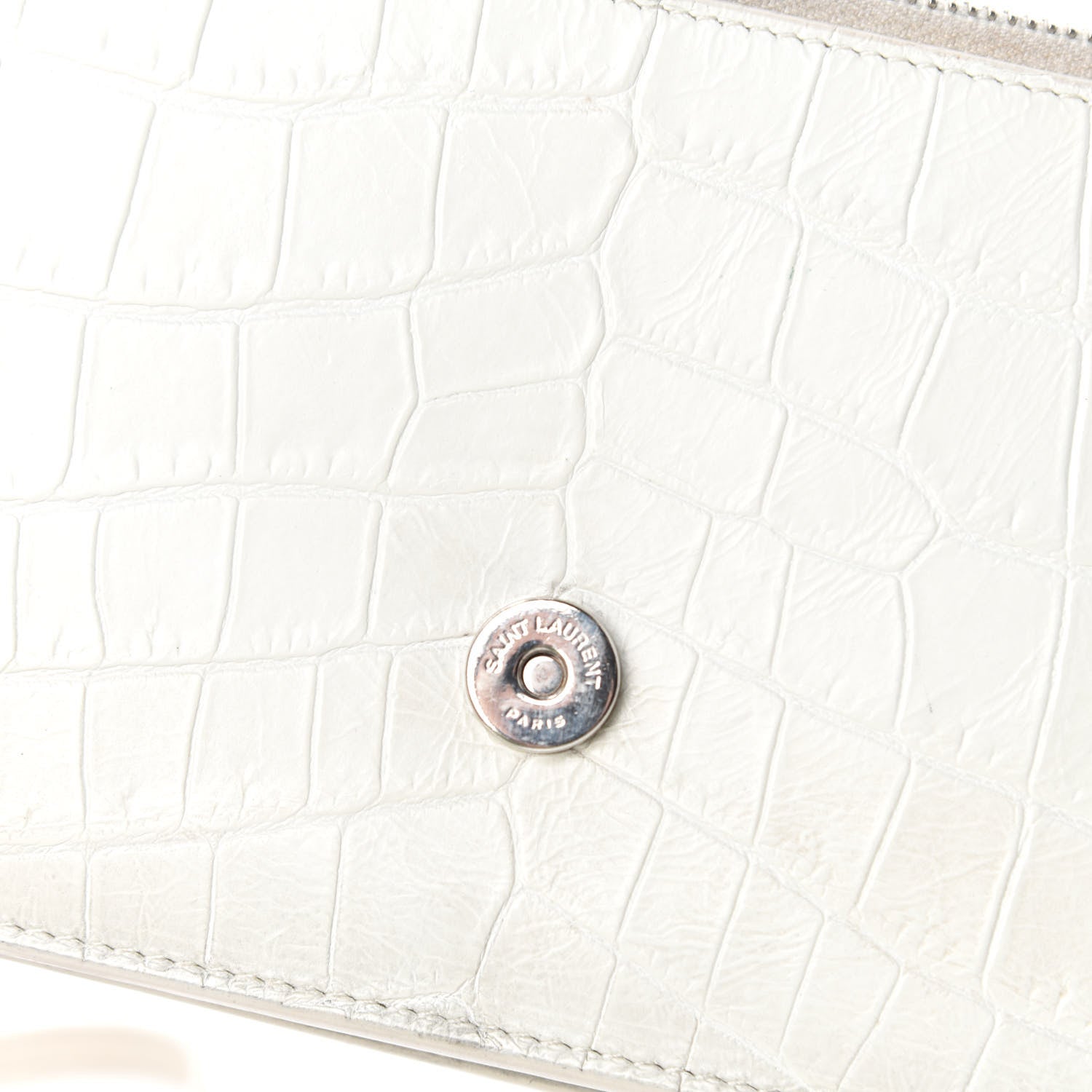 Saint Laurent Calfskin Crocodile Embossed Kate Monogram Tassel Chain Wallet Cremasoft 12 of 16