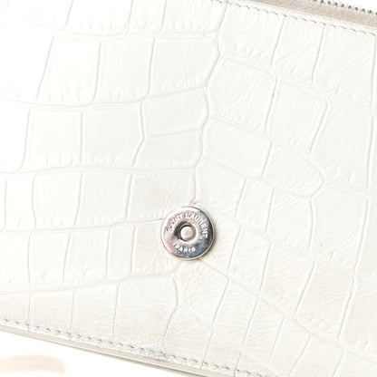 Saint Laurent Calfskin Crocodile Embossed Kate Monogram Tassel Chain Wallet Cremasoft 12 of 16