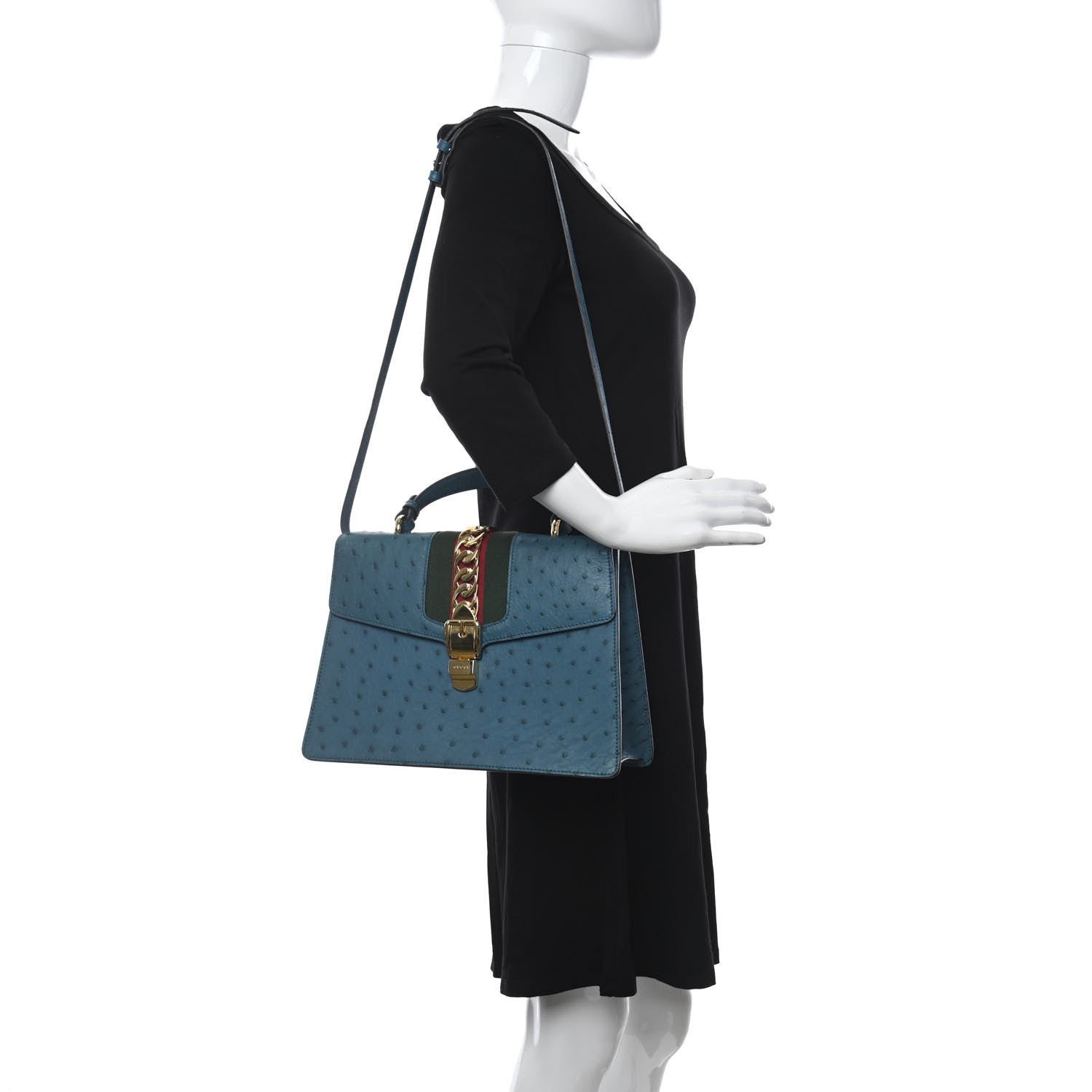 Gucci Ostrich Medium Sylvie Top Handle Bag Deep Cobalt 2 of 12