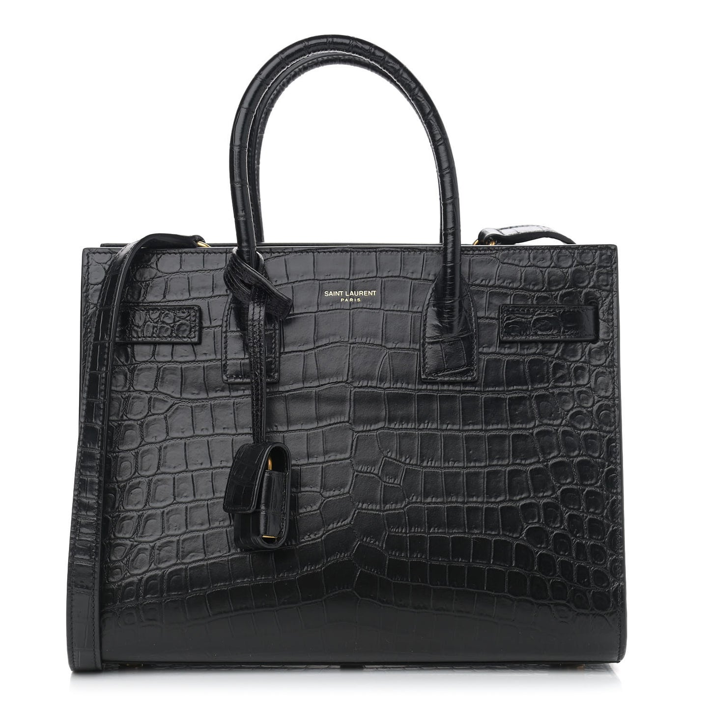 Calfskin Crocodile Embossed Baby Sac De Jour Black