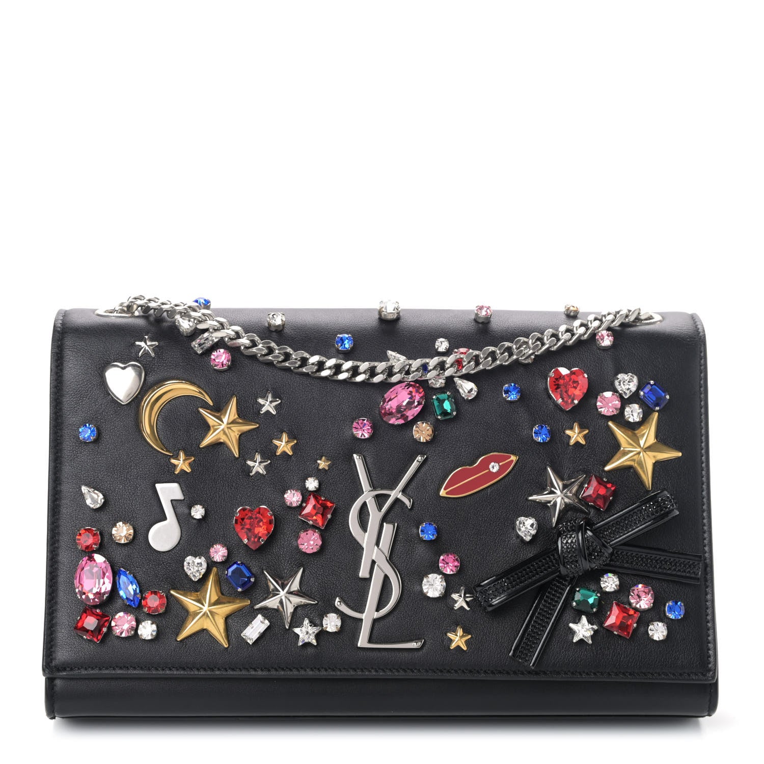 Saint Laurent Calfskin Embellished Medium Monogram Kate Satchel Black 1 of 4