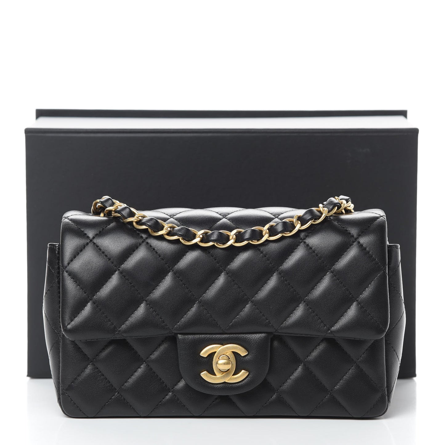 Lambskin Quilted Mini Rectangular Flap Black