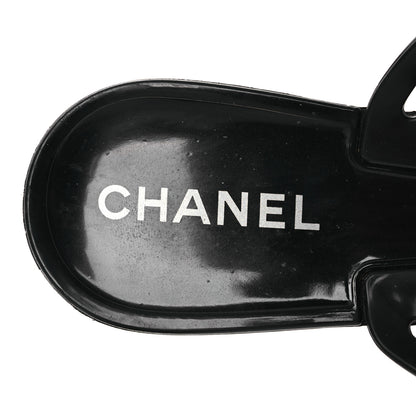 Chanel Jelly Camellia Thong Sandals 38 Black Ivory 9 of 12