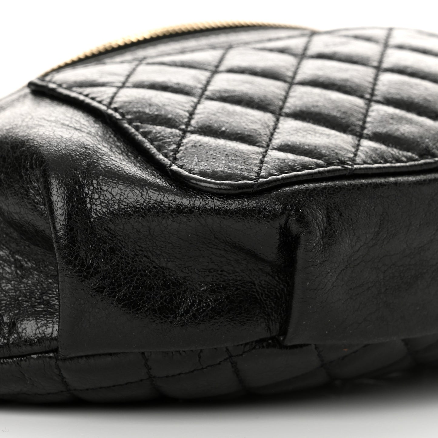 Crumpled Glazed Lambskin Quilted Waist Bag Fanny Pack Black