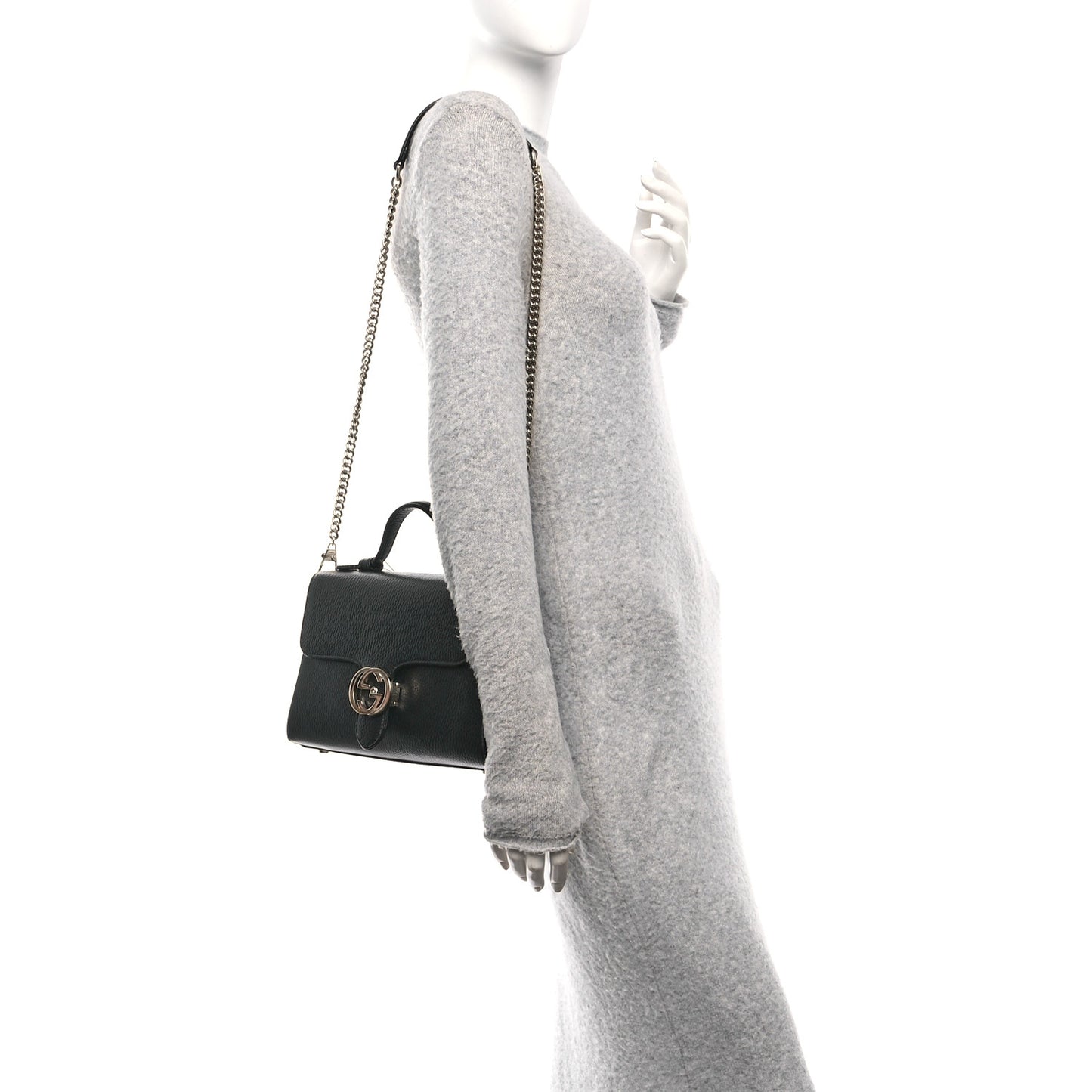 Dollar Calfskin Interlocking G Top Handle Shoulder Bag Black