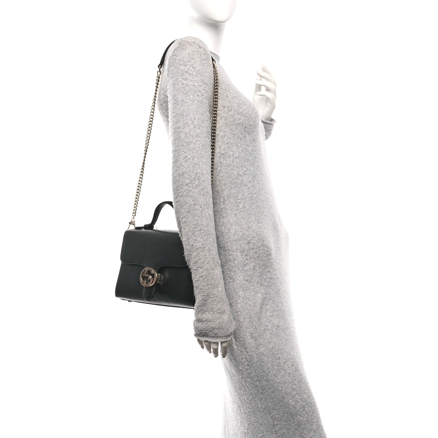 Gucci Dollar Calfskin Interlocking G Top Handle Shoulder Bag Black 2 of 10