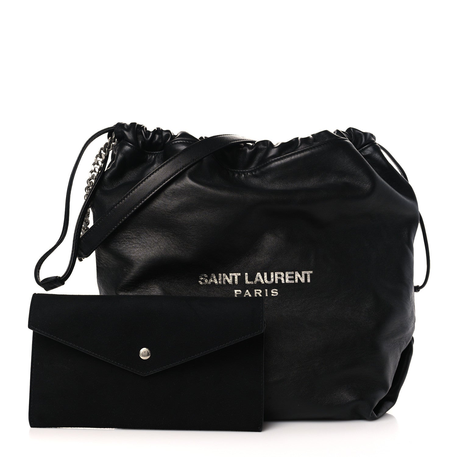 Saint Laurent Lambskin Teddy Drawstring Bag Black 1 of 11