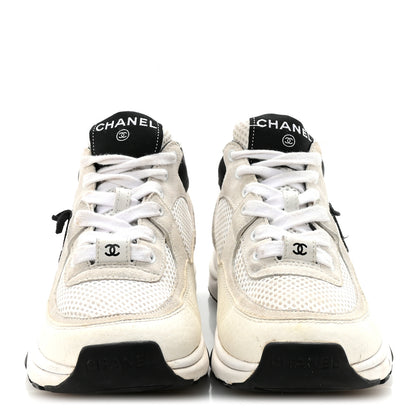 Chanel Mesh Suede Calfskin Grained Calfskin Womens CC Sneakers 36 White Black 3 of 9