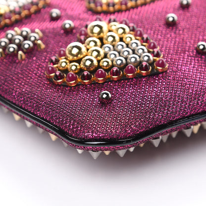 Christian Louboutin Metallic Raffia Studded Loubiposh Chain Clutch Magenta 7 of 8