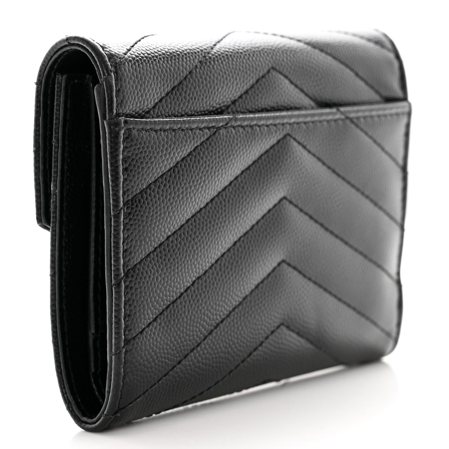Grain De Poudre Matelasse Chevron Monogram Compact Tri Fold Wallet Black
