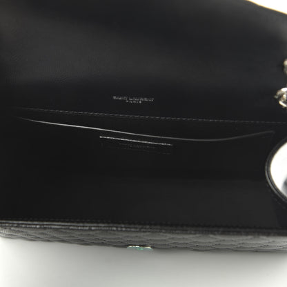 Saint Laurent Grain De Poudre Textured Mixed Matelasse Triquilt Medium Monogram Satchel Black 5 of 9
