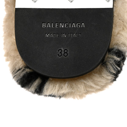 Balenciaga Faux Fur Allover Logo Teddy 5mm Mules 38 Beige Black 8 of 8