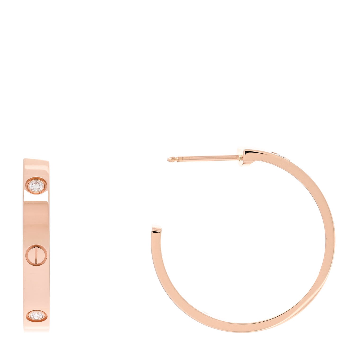 Cartier 18K Pink Gold 3 Diamond 3.5mm LOVE Hoop Earrings 1 of 5