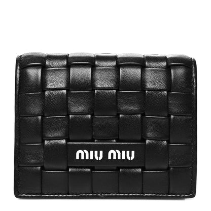 Miu Miu Nappa Woven Bifold Wallet Black 1 of 8