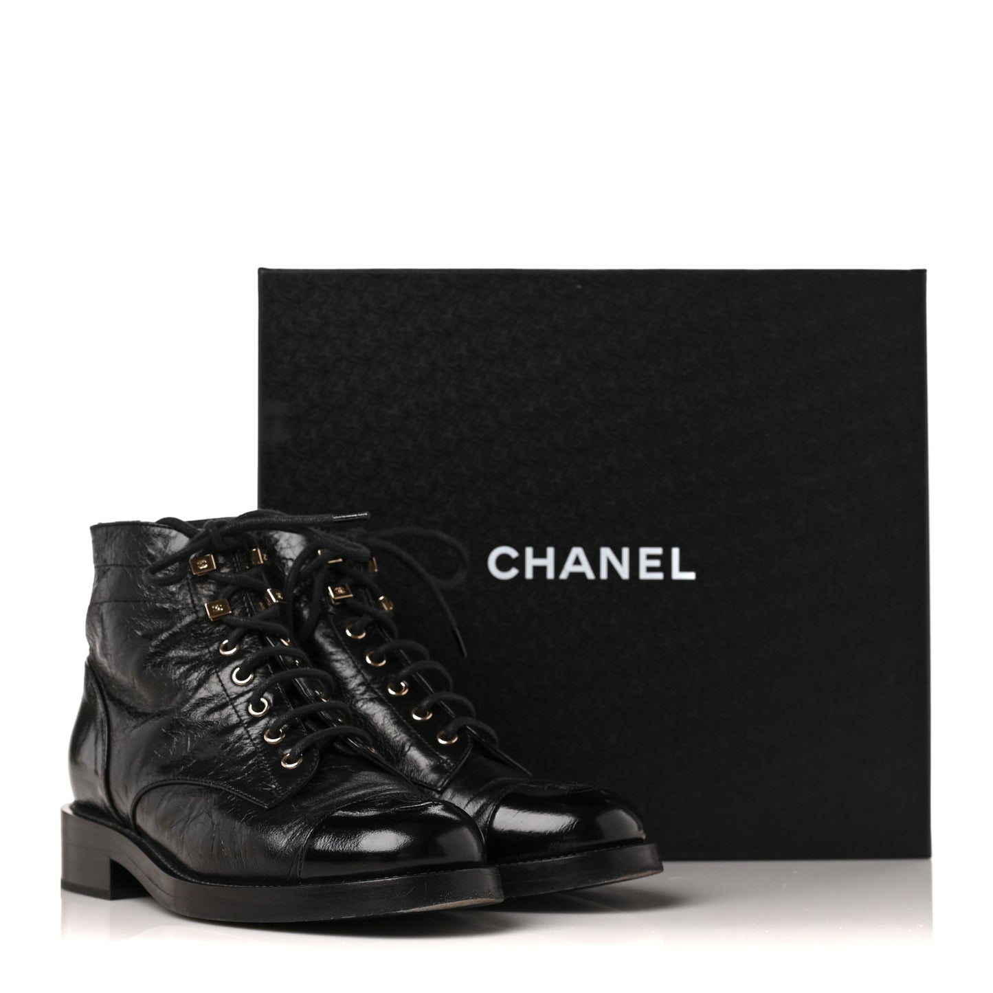 Aged Calfskin Lace Up Combat Boots 38 Black