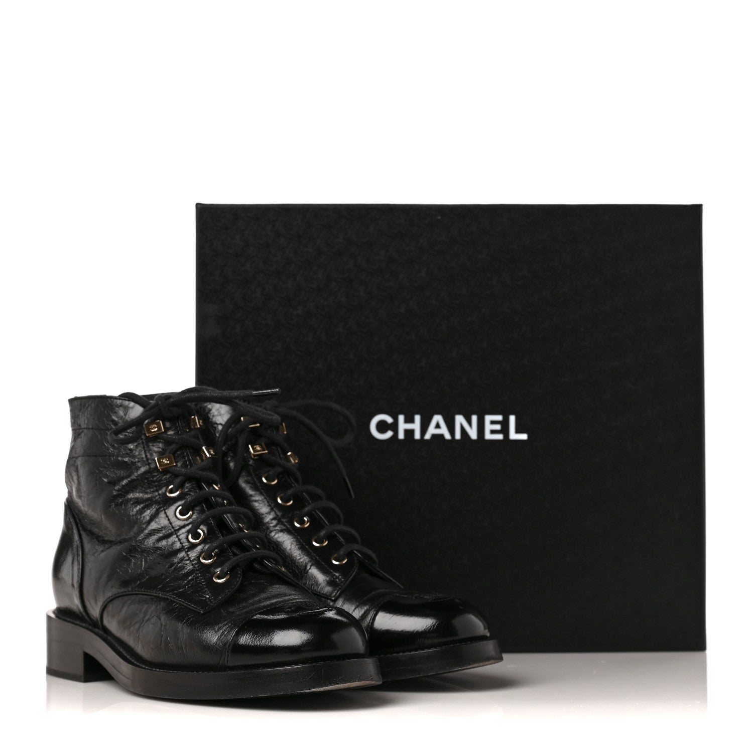 Chanel Aged Calfskin Lace Up Combat Boots 38 Black 9 of 9