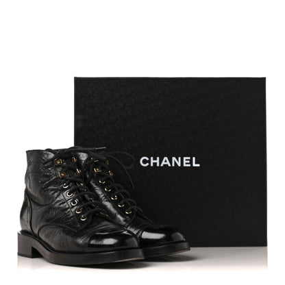 Chanel Aged Calfskin Lace Up Combat Boots 38 Black 9 of 9