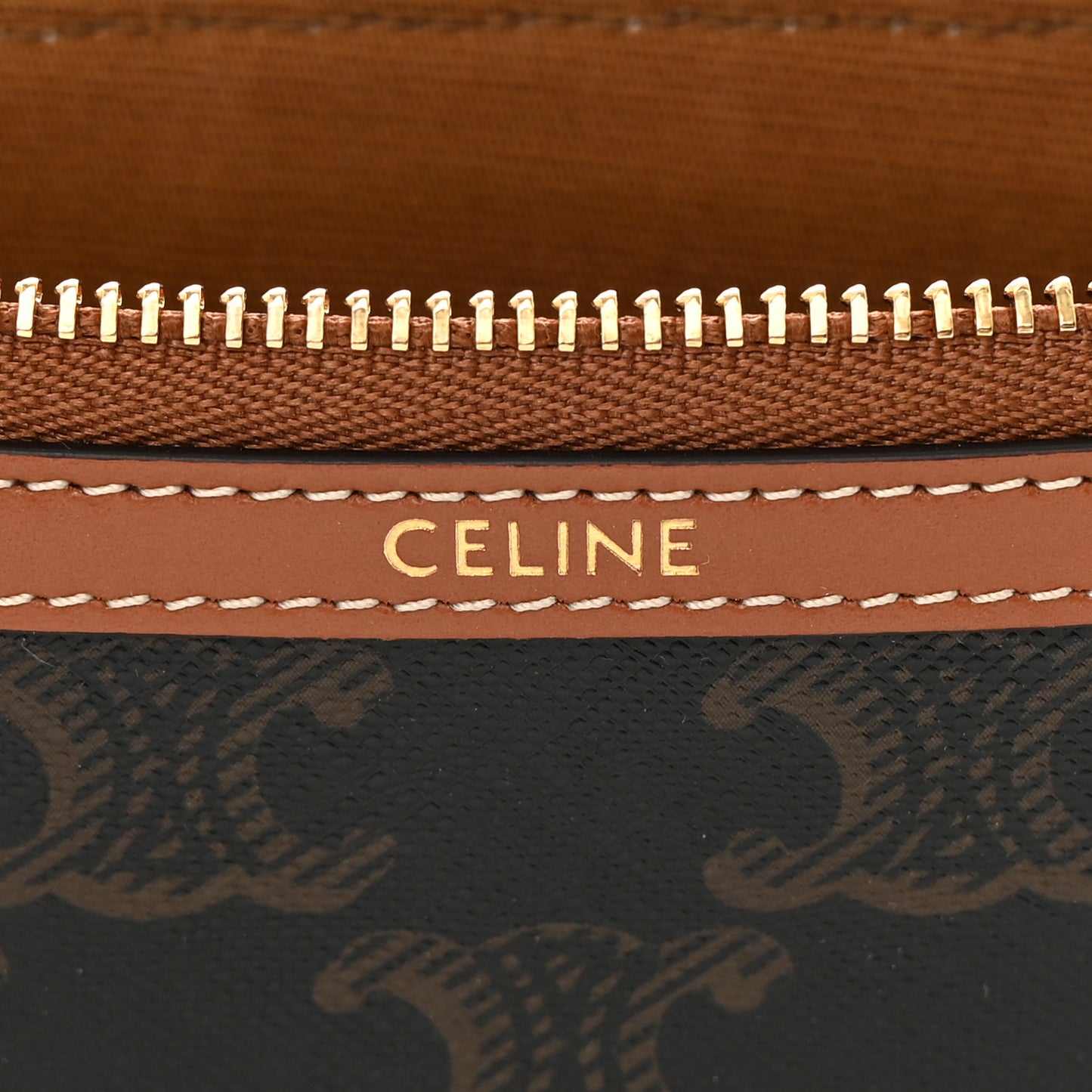 Triomphe Calfskin Long Pouch With Strap Tan