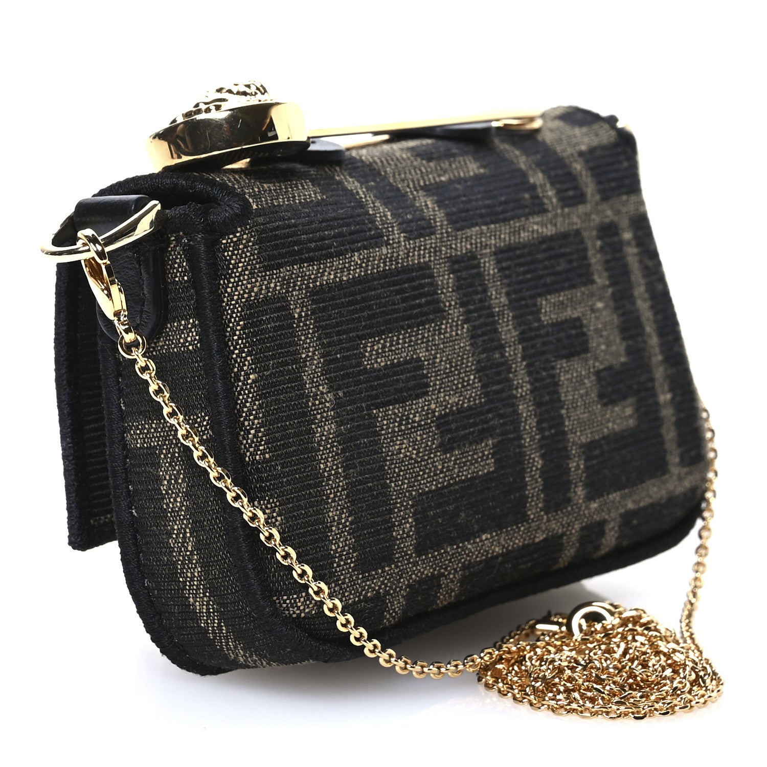 Fendi X VERSACE Fabric Jacquard Fendace FF Nano Brooch Baguette Tobacco Black 3 of 9