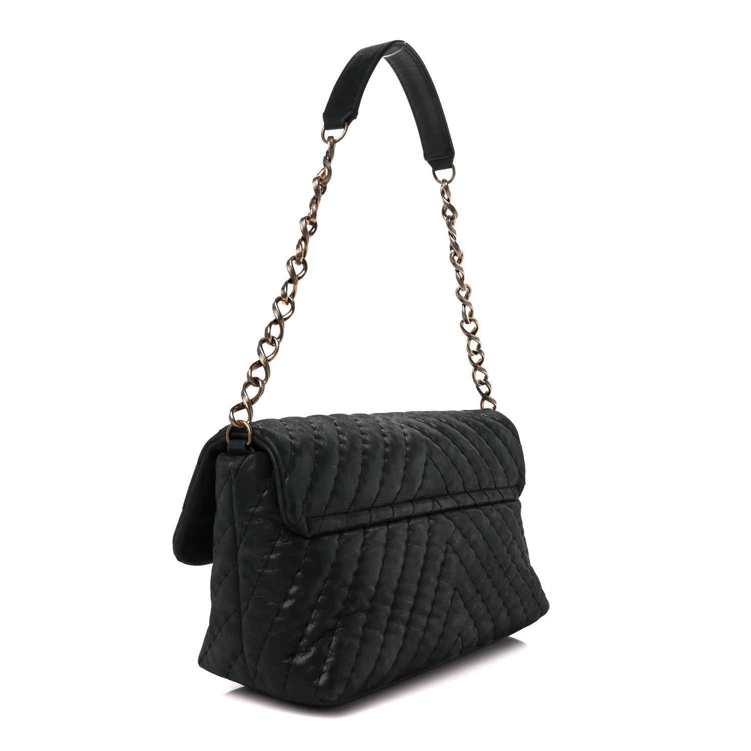 Chanel Iridescent Calfskin Surpique Chevron Large Flap Black 3 of 12