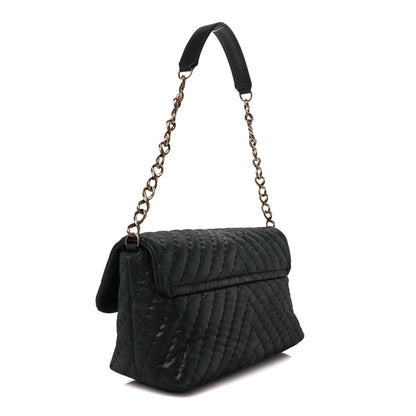 Chanel Iridescent Calfskin Surpique Chevron Large Flap Black 3 of 12