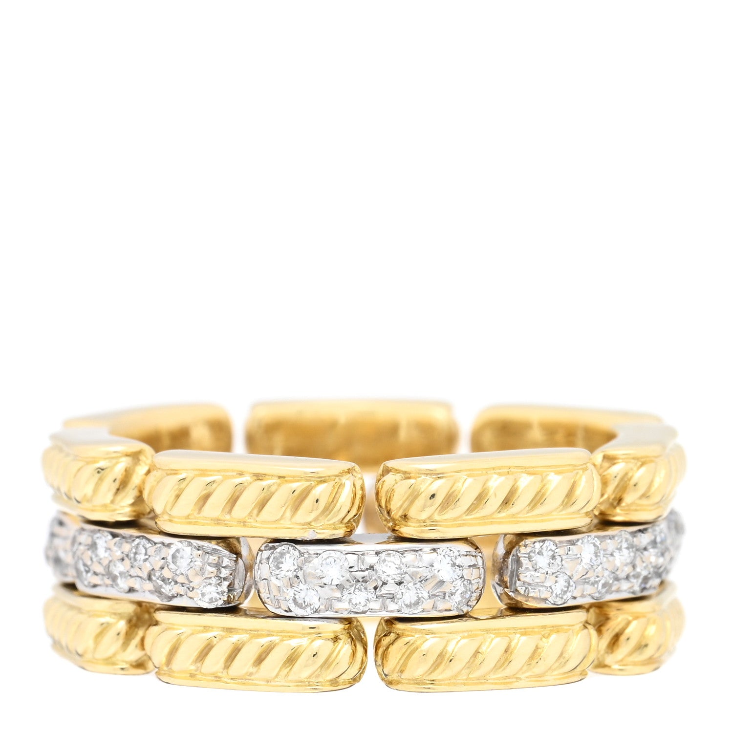 David Yurman 18K Yellow Gold Diamond Gatelin Link Ring 55 7.25 3 of 5