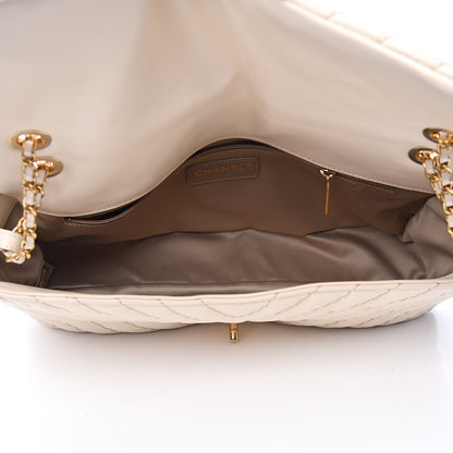 Chanel Calfskin Surpique Chevron Large Flap Beige 5 of 10