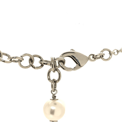 Chanel Pearl Crystal CC Necklace Silver 4 of 6
