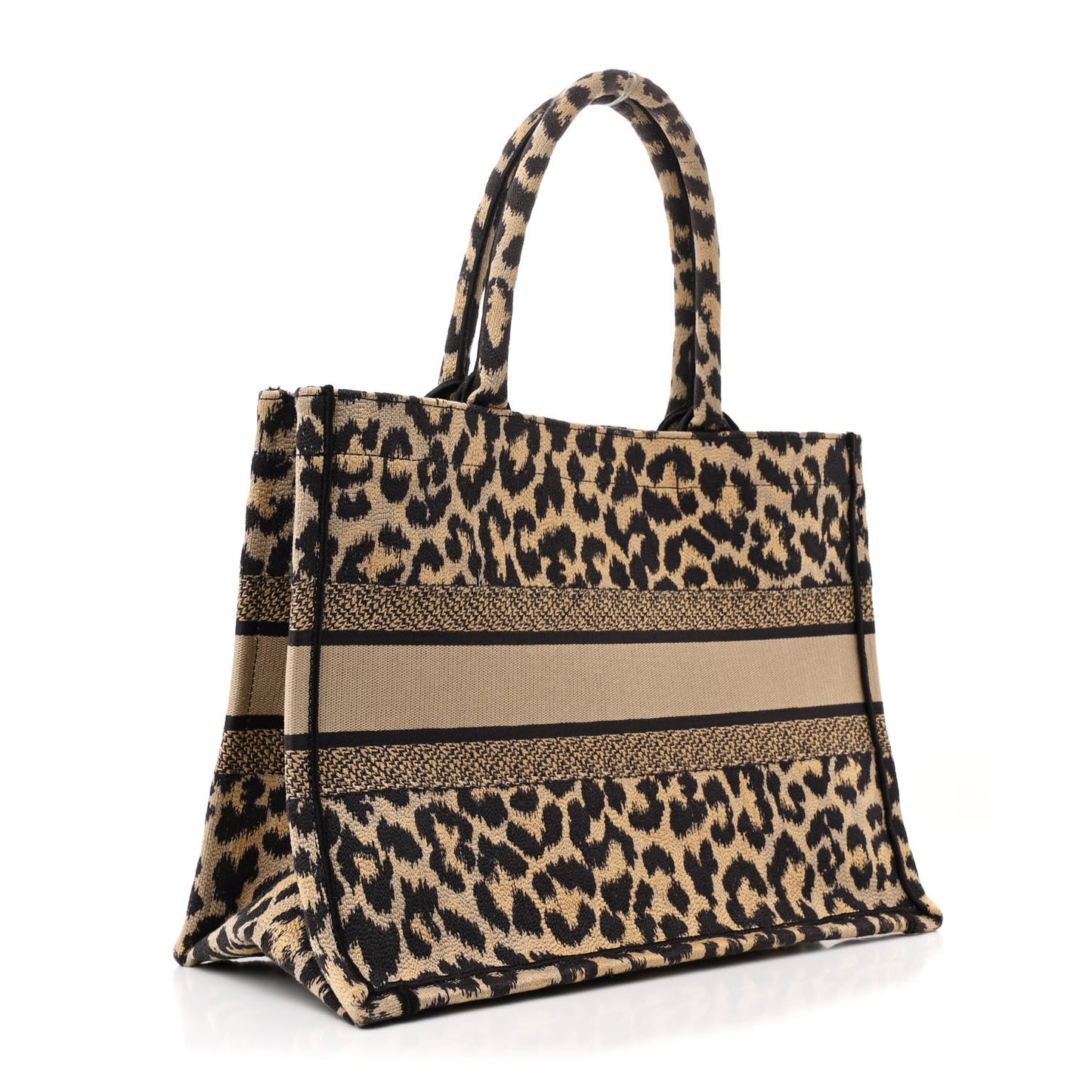 Canvas Mizza Embroidered Medium Leopard Book Tote Beige