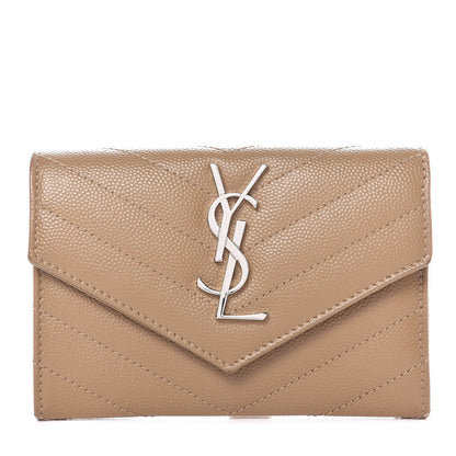 Saint Laurent Grain De Poudre Matelasse Chevron Small Monogram Envelope Wallet Dark Beige 1 of 8