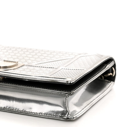 Christian Dior Metallic Patent Micro-Cannage Diorama Wallet on Chain Pouch Silver 9 of 11