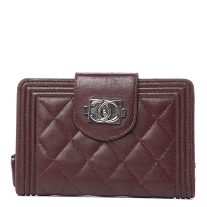 Chanel Lambskin Quilted Boy Zipped Pocket Wallet Burgundy 1 of 18
