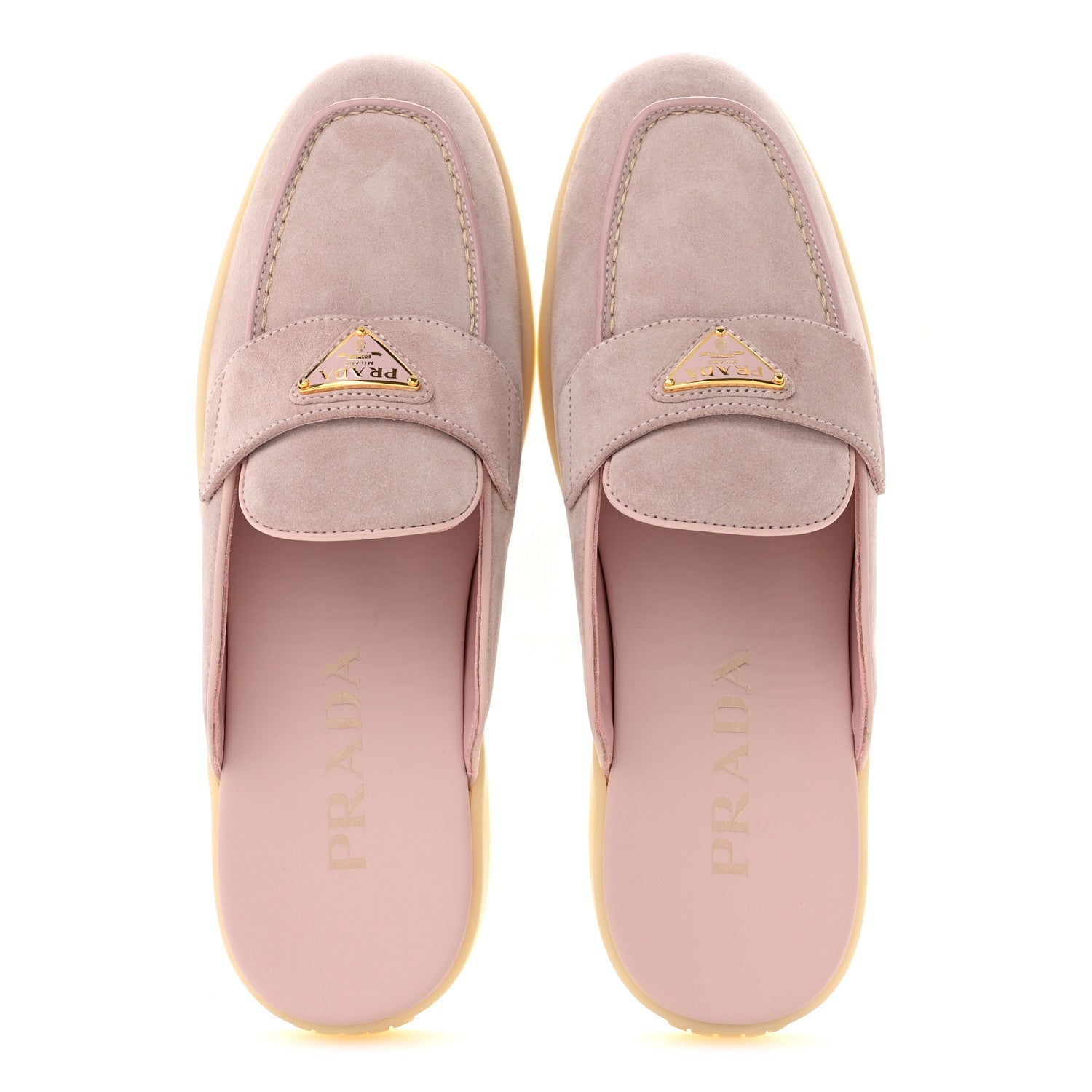 Prada Suede Scamosciato Triangle Logo Mules 37.5 Alabastro 2 of 10