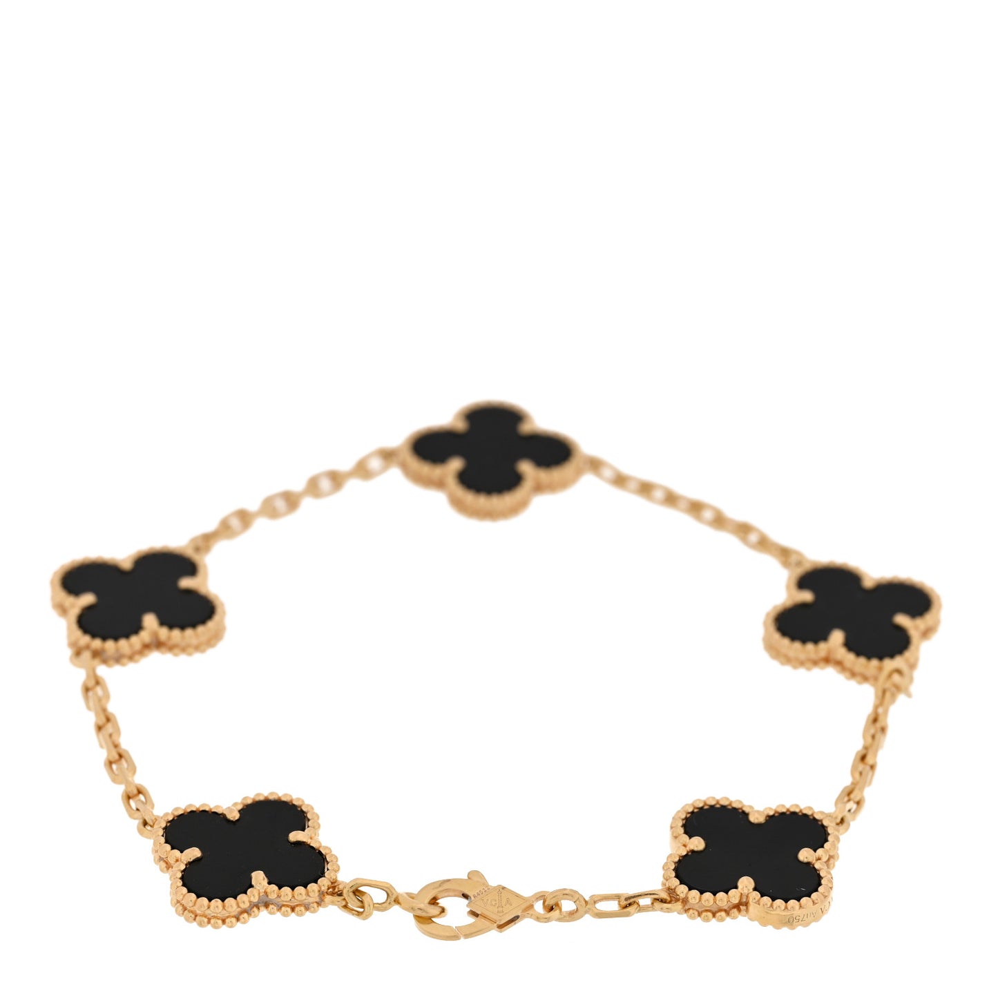 18K Yellow Gold Black Onyx 5 Motifs Vintage Alhambra Bracelet