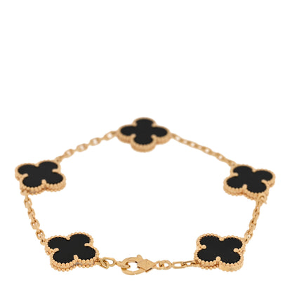 Van Cleef & Arpels 18K Yellow Gold Black Onyx 5 Motifs Vintage Alhambra Bracelet 2 of 4