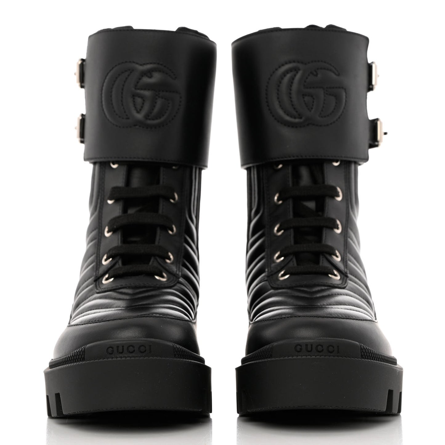 Nappa Frances GG Matelasse Platform Combat Boots 35.5 Black