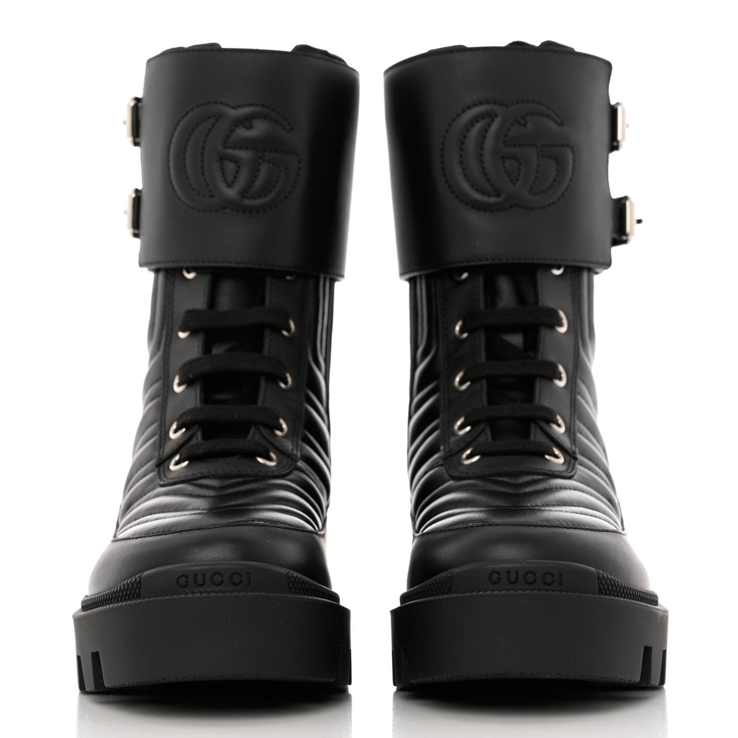 Gucci Nappa Frances GG Matelasse Platform Combat Boots 35.5 Black 2 of 9