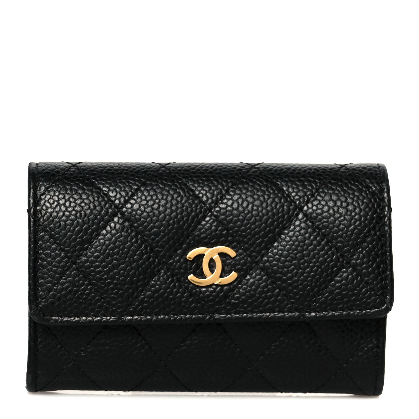 Caviar Quilted Flap Card Holder Wallet Black