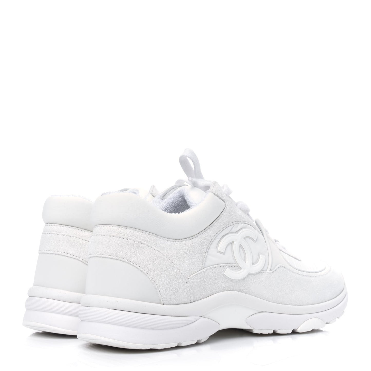 Suede Calfskin Fabric CC Sneakers 38.5 White