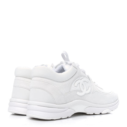 Chanel Suede Calfskin Fabric CC Sneakers 38.5 White 4 of 9